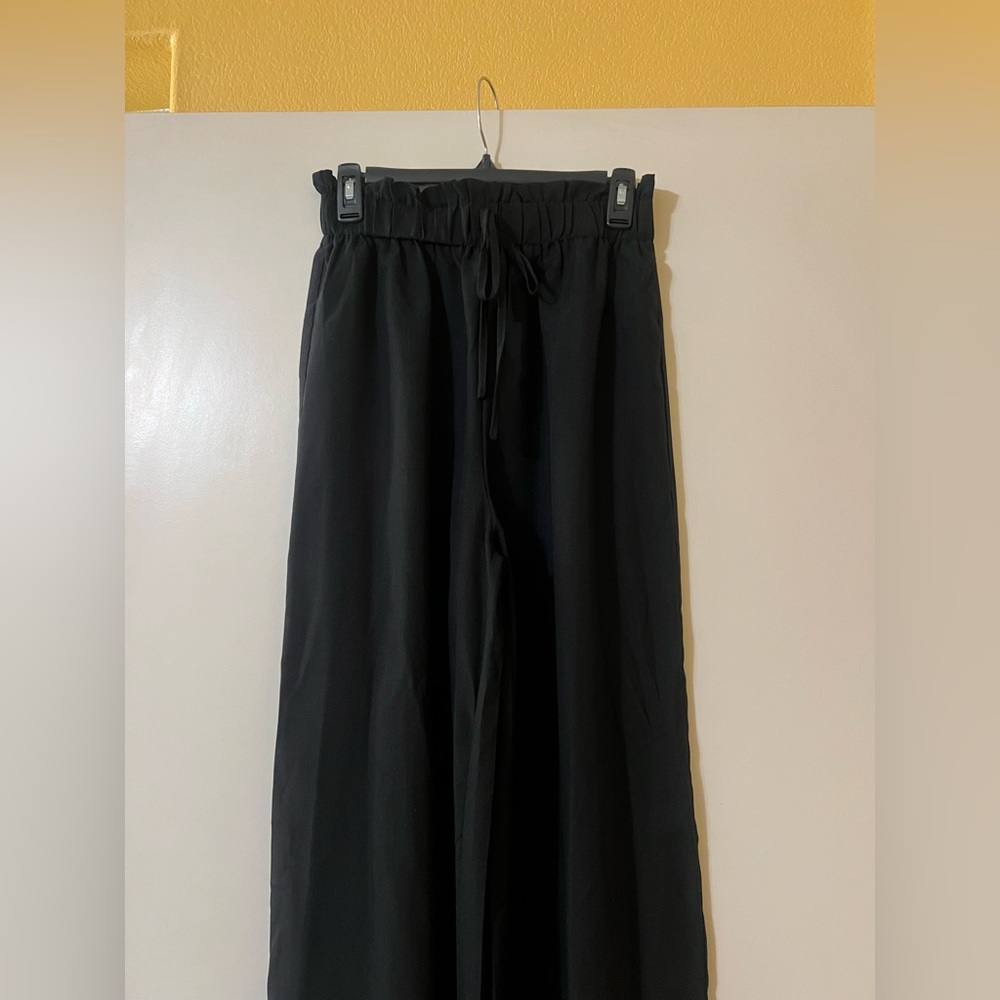 Wide Leg Black Drawstring Pants - Picture 3 of 11